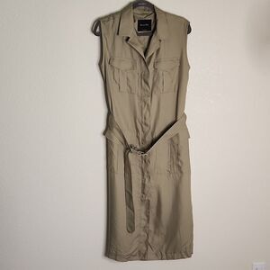 Massimo Dutti Sleeveless Shirt Dress in Olive Green
